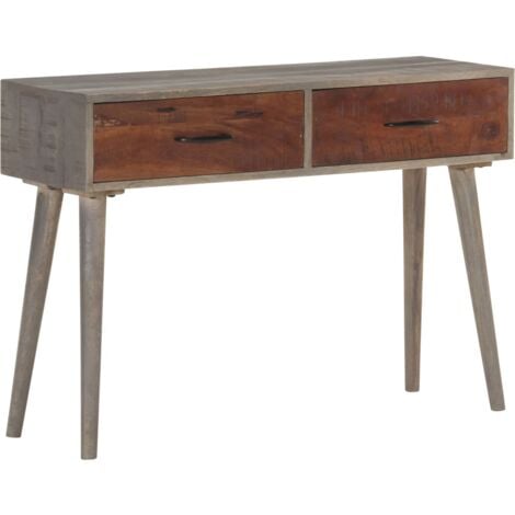 vidaXL Console Table Grey 110x35x75 cm Solid Rough Mango Wood - Grey