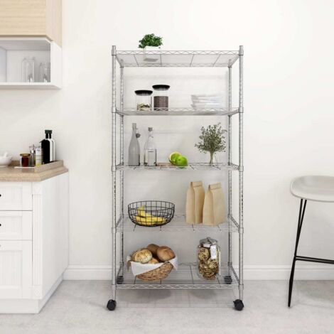 5-Tier Storage Shelf with Wheels 75x35x155 cm Chrome 250 kg vidaXL