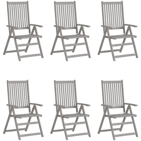 Garden Chair Set of 6 Grey Solid Acacia Wood Standard Foldable vidaXL