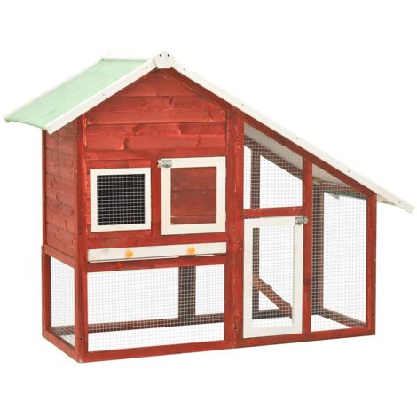 Rabbit Hutch Red and White 140x63x120 cm Solid Firwood vidaXL