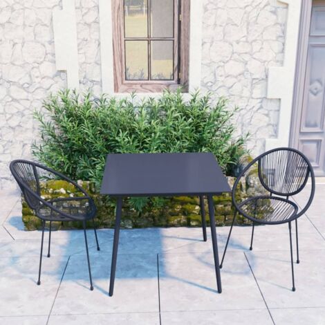 3 Piece Outdoor Dining Set PVC Rattan Black vidaXL (1/5)