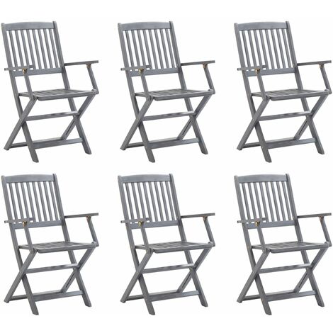 Outdoor Chair Set of 6 Grey Solid Acacia wood Standard Foldable vidaXL