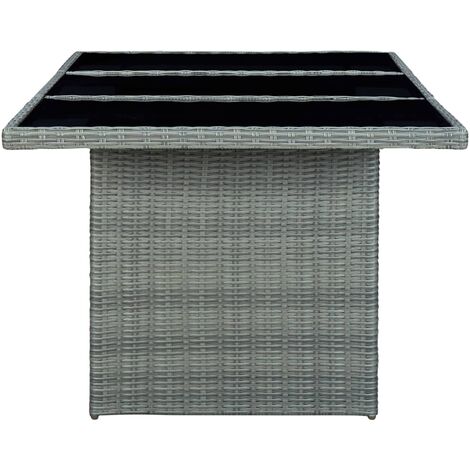Garden Table Light Grey Poly Rattan and Tempered Glass vidaXL