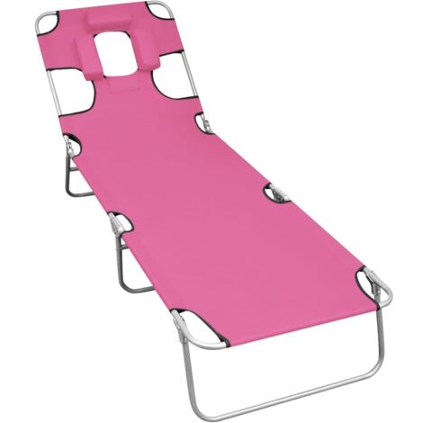 vidaXL Folding Sun Lounger with Head Cushion Steel Magento Pink - Pink