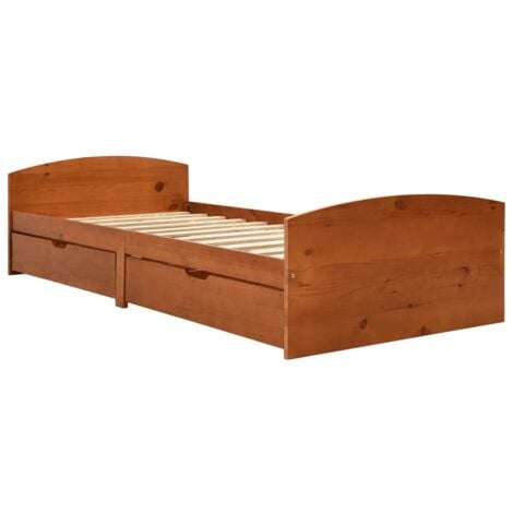 Bed Frame with 2 Drawers without Mattress Honey Brown 90x200 cm vidaXL