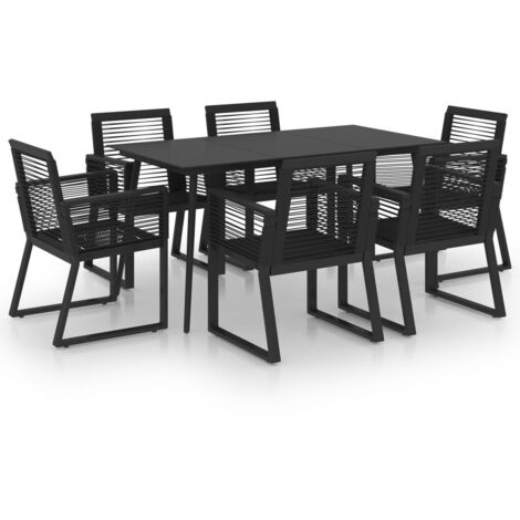 Dining Set  Black  PVC rattan, powder-coated steel, glass vidaXL