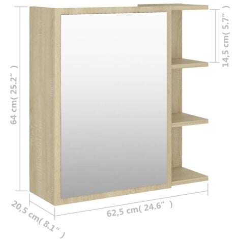 Bathroom Mirror Cabinet Sonoma Oak 62.5x20.5x64 cm Engineered Wood vidaXL