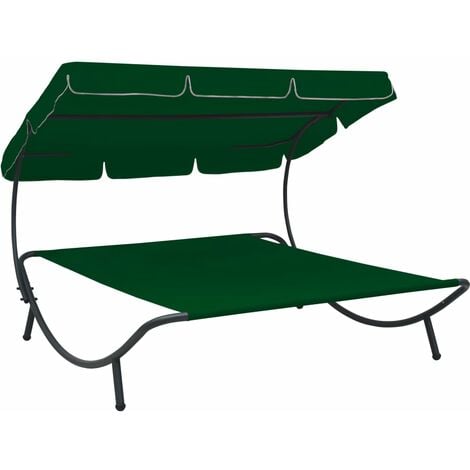 vidaXL Outdoor Lounge Bed with Canopy Green - Green