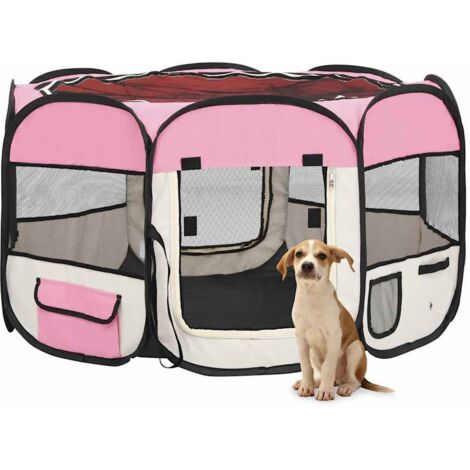 Foldable Dog Playpen with Carrying Bag Pink 110x110x58 cm vidaXL