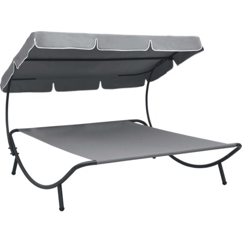 vidaXL Outdoor Lounge Bed with Canopy Grey - Grey