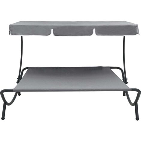 Outdoor Lounge Bed with Canopy Grey vidaXL