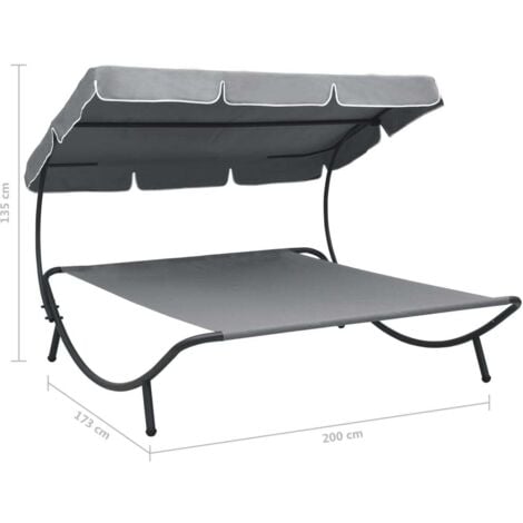 Outdoor Lounge Bed with Canopy Grey vidaXL