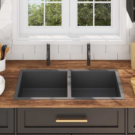 Handmade Kitchen Sink Black Stainless Steel vidaXL