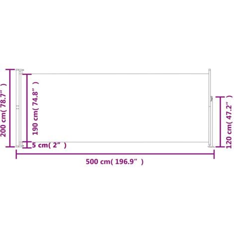 Patio Retractable Side Awning 200x500 cm Cream vidaXL
