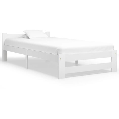 Bed Frame without Mattress White Solid Pine Wood 90x200 cm vidaXL (1/5)