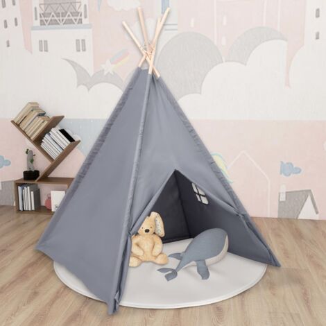 Children Teepee Tent with Bag Peach Skin Grey 120x120x150 cm vidaXL