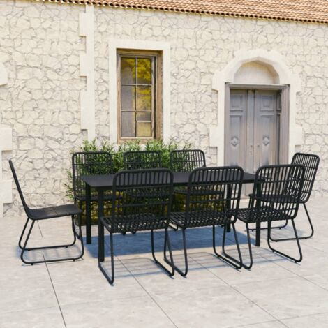 9 Piece Outdoor Dining Set Poly Rattan and Glass vidaXL (1/5)
