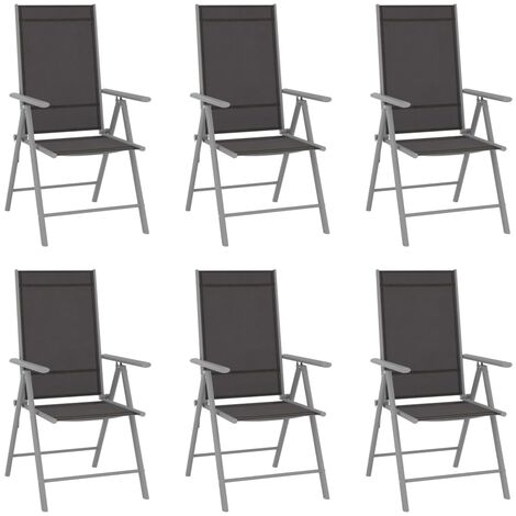 Garden Chair Set of 6 Black and silver Aluminium, Textilene vidaXL