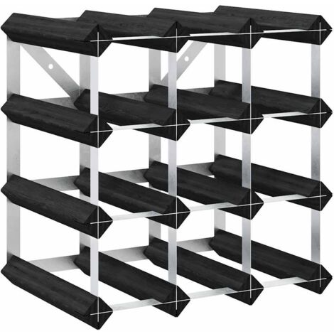 Wine Rack for 12 Bottles Black Solid Pine Wood vidaXL