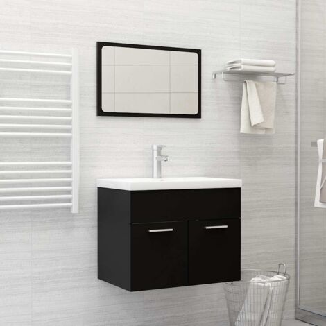 2 Piece Bathroom Furniture Set Black Engineered Wood vidaXL