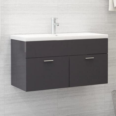 Sink Cabinet  High gloss grey  Engineered wood  Large vidaXL