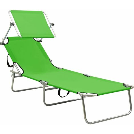 Folding Sun Lounger with Canopy Green Aluminium vidaXL