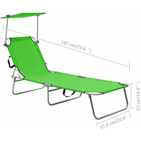 Folding Sun Lounger with Canopy Green Aluminium vidaXL