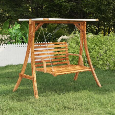 Swing Frame with Cream Roof Solid Bent Wood with Teak Finish vidaXL