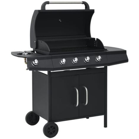 vidaXL Gas Barbecue Grill 4+1 Cooking Zone Black Steel - Black