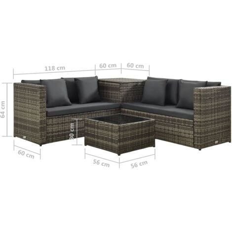 4 Piece Garden Lounge Set with Cushions Poly Rattan Grey vidaXL