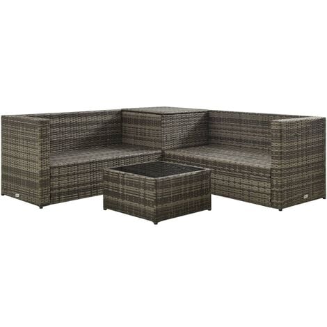 4 Piece Garden Lounge Set with Cushions Poly Rattan Grey vidaXL