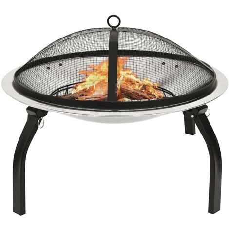 2-in-1 Fire Pit and BBQ with Poker 56x56x49 cm Stainless Steel vidaXL