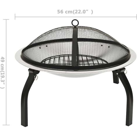 2-in-1 Fire Pit and BBQ with Poker 56x56x49 cm Stainless Steel vidaXL