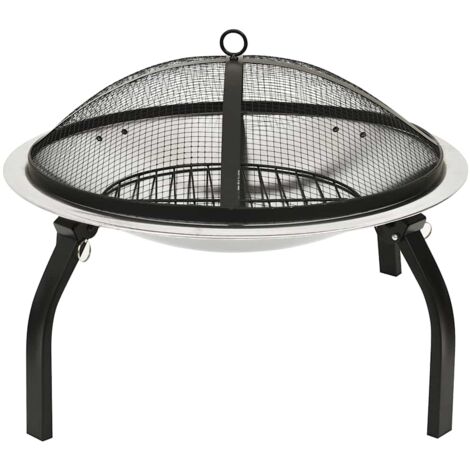 2-in-1 Fire Pit and BBQ with Poker 56x56x49 cm Stainless Steel vidaXL