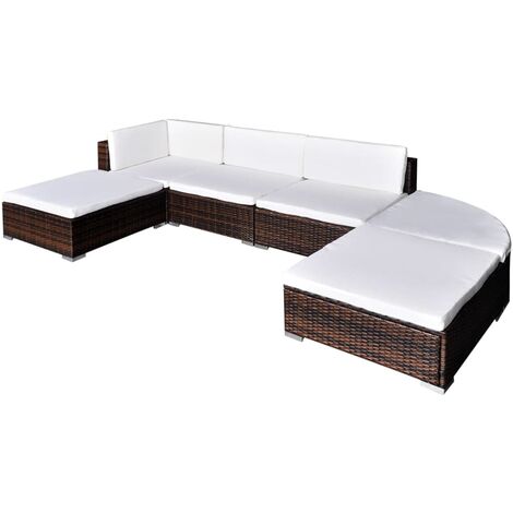vidaXL 6 Piece Garden Lounge Set with Cushions Poly Rattan Brown - Brown