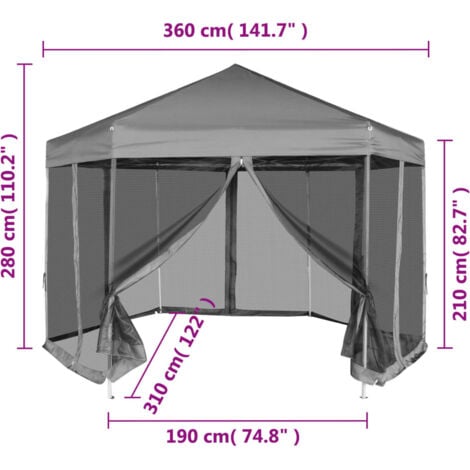 Hexagonal Pop-Up Marquee with 6 Sidewalls Grey 3.6x3.1 m vidaXL