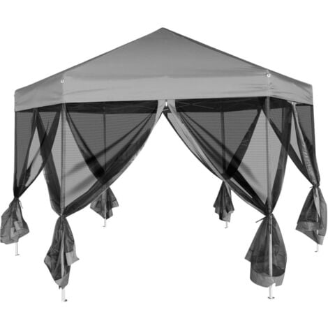 Hexagonal Pop-Up Marquee with 6 Sidewalls Grey 3.6x3.1 m vidaXL