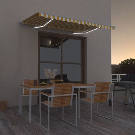 Manual Retractable Awning with LED 350x250 cm Yellow and White vidaXL