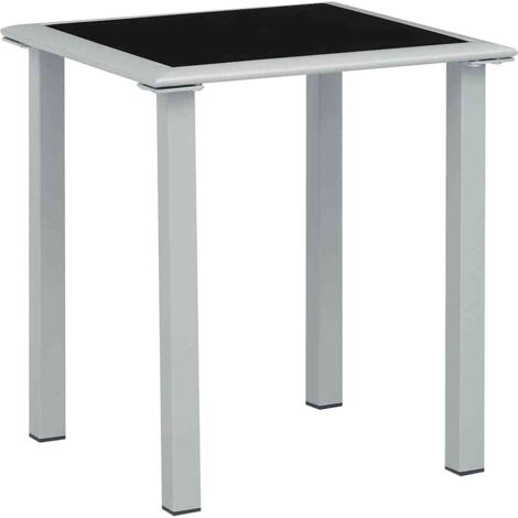 Garden Table Black and Silver 41x41x45 cm Steel and Glass vidaXL (1/4)