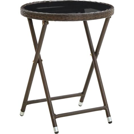 Tea Table Brown 60 cm Poly Rattan and Tempered Glass vidaXL (1/5)