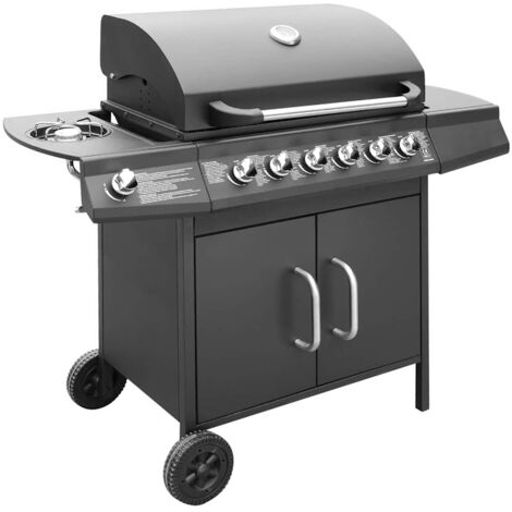 Gas Barbecue Grill 6+1 Cooking Zone Black vidaXL