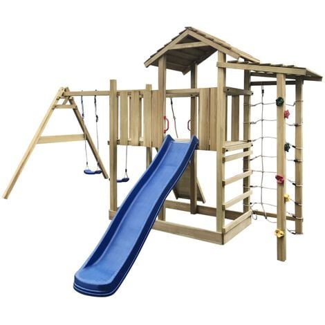 vidaXL Playhouse Set with Slide, Ladder and Swings 516x450x270 cm Wood - Brown