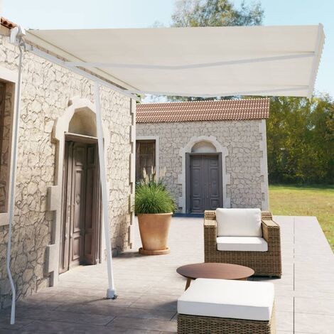 Freestanding Manual Retractable Awning 350x250 cm Cream vidaXL