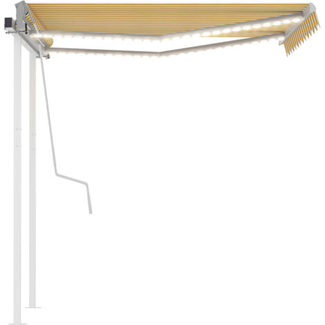 Manual Retractable Awning with LED 3.5x2.5 m Yellow and White vidaXL