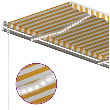 Manual Retractable Awning with LED 3.5x2.5 m Yellow and White vidaXL