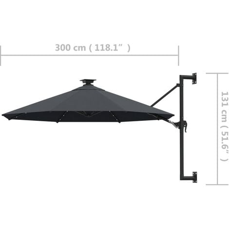 Wall-mounted Garden Parasol with LEDs 300 cm Anthracite vidaXL
