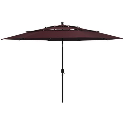 3-Tier Garden Parasol with Aluminium Pole Bordeaux Red 3.5 m vidaXL