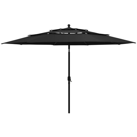 3-Tier Garden Parasol with Aluminium Pole Black 3.5 m vidaXL
