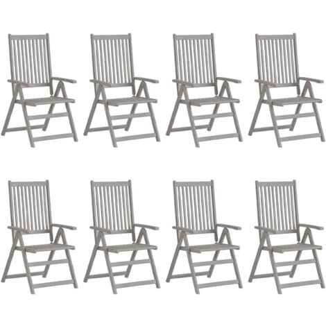 Garden Chair  Set of 8  Grey  Solid acacia wood  Medium  Foldable vidaXL