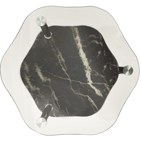 2-Tier Side Table Transparent & Black Marble 38x38x50cm Tempered Glass vidaXL